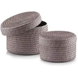 Zeller Korb-Set mit Deckel, 2-teilig, rund, grau