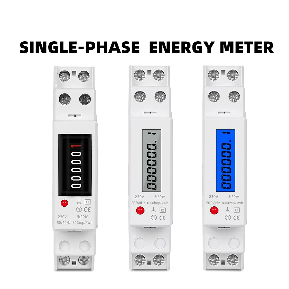 18mm Single Phase 1P 2 Wire Digital Wattmeter Power Consumption Analog Energy Meter kWh AC 230V 50Hz LCD Electric Din Rail Mount