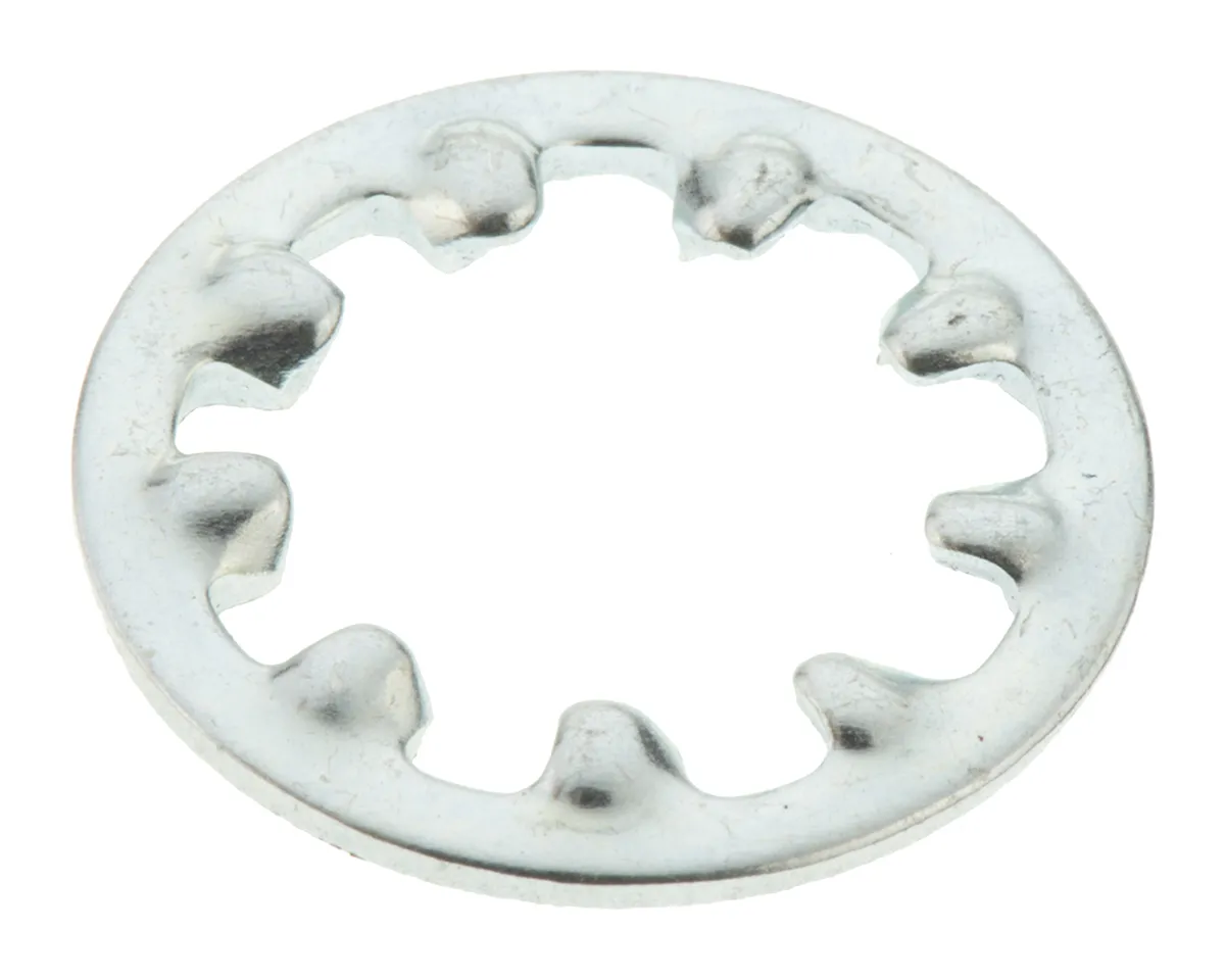 RS PRO Schwingungsfeste Unterlegscheibe für M10 Schrauben Glanzverzinkt Innengezahnt, 0.90mm x 10.50mm x 18.0mm, Stahl