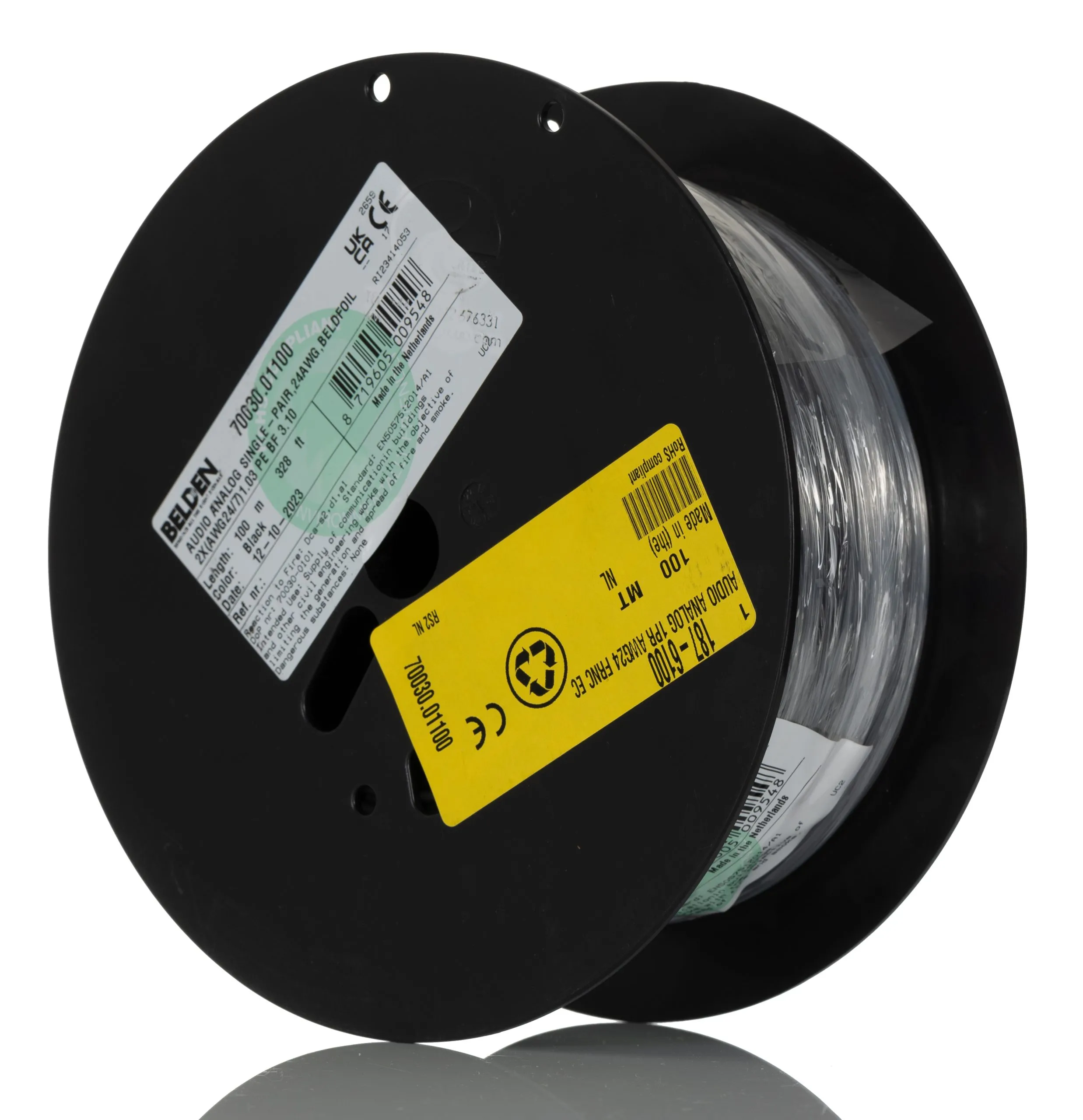 Belden 70030 Audiokabel Audio- und Steuerkabel 2-adrig 0,22 mm² PE Geschirmt, Außen-ø 3.1mm, L. 100m