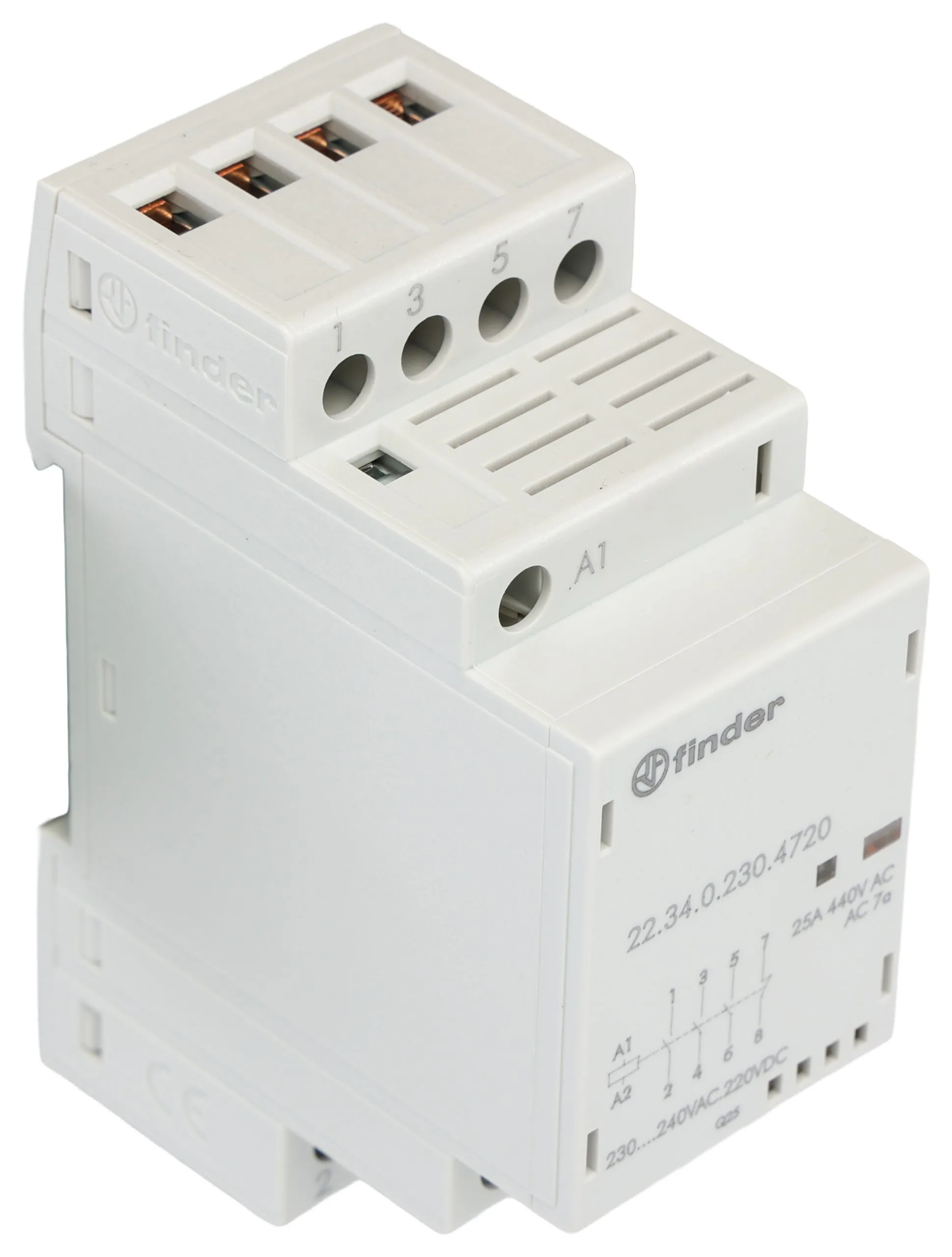 Finder 22 Leistungsschütz 230 V AC/DC-Spule, 4 -polig , 250/440 V-AC / 25 A 3 NO (Schließer) + 1 NC (Öffner)
