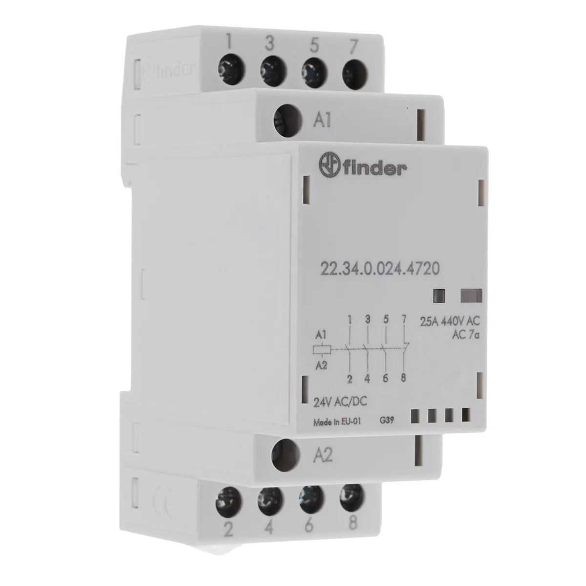 Finder 22 Leistungsschütz 24 V AC/DC-Spule, 4 -polig / 25 A