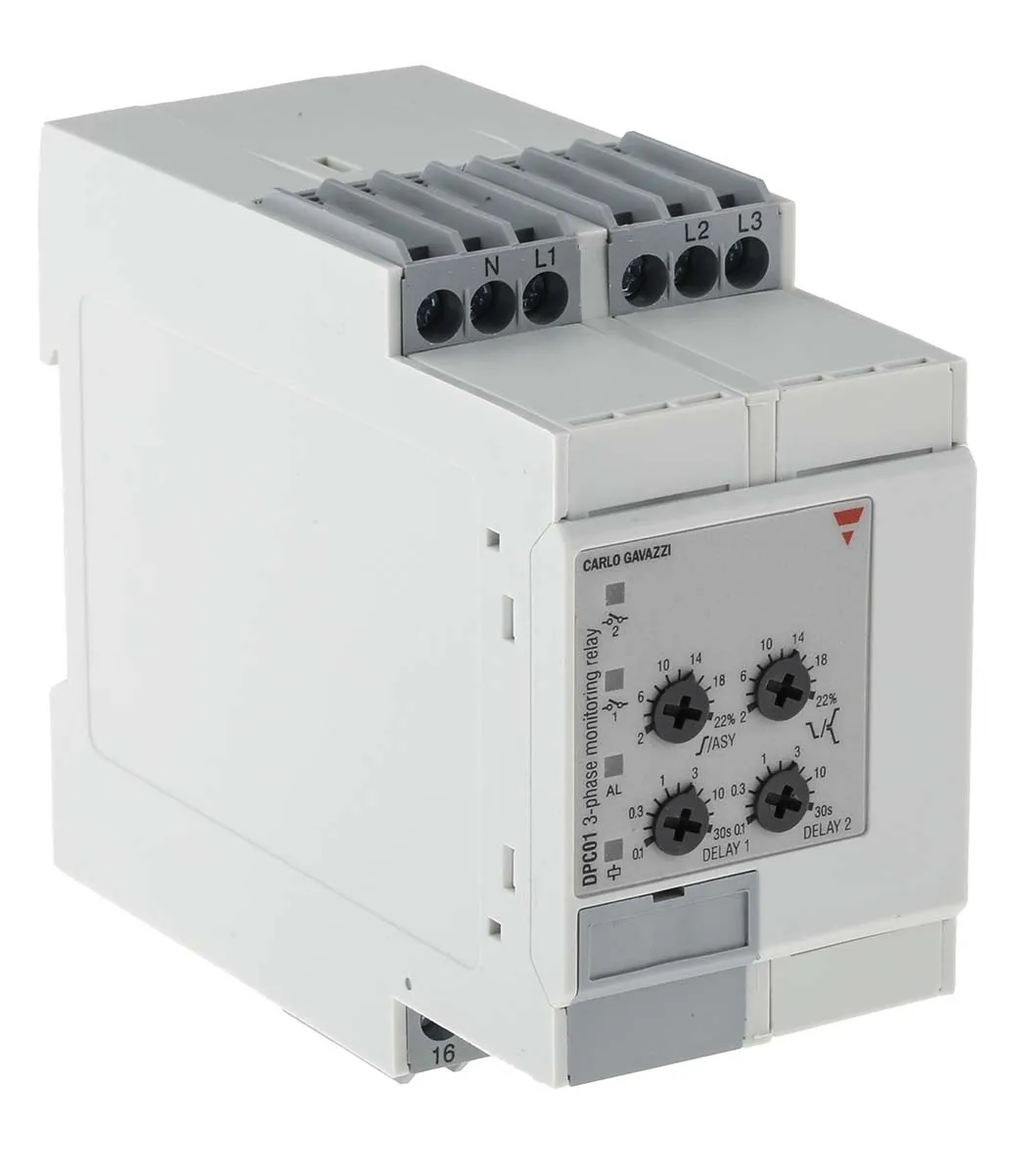 Carlo Gavazzi DPC01 Überwachungsrelais, für Phase, Spannung 323 → 550V ac 3, 3+N-phasig, 1-poliger Wechsler