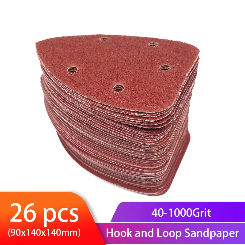 26pcs Triangle Sanding Pads 5 holes Hook and Loop Sanding Paper Sanding Sheets for Polishing Grit 40-1000