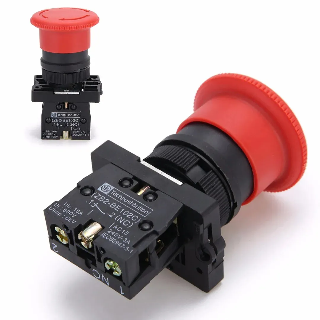 220V 10A Red NC Emergency Stop Mushroom Push button switch Control electrical starter switch