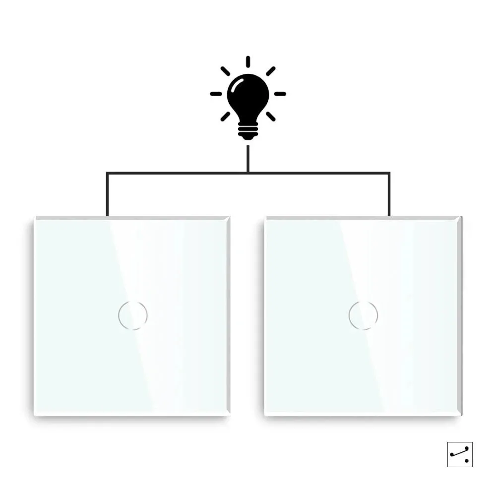 2Pack Light Switches Wall Touch Switches 1Gang 2Way LED Sensor Tempered Glass Interrupter EU Standard Blue Backlight 240V