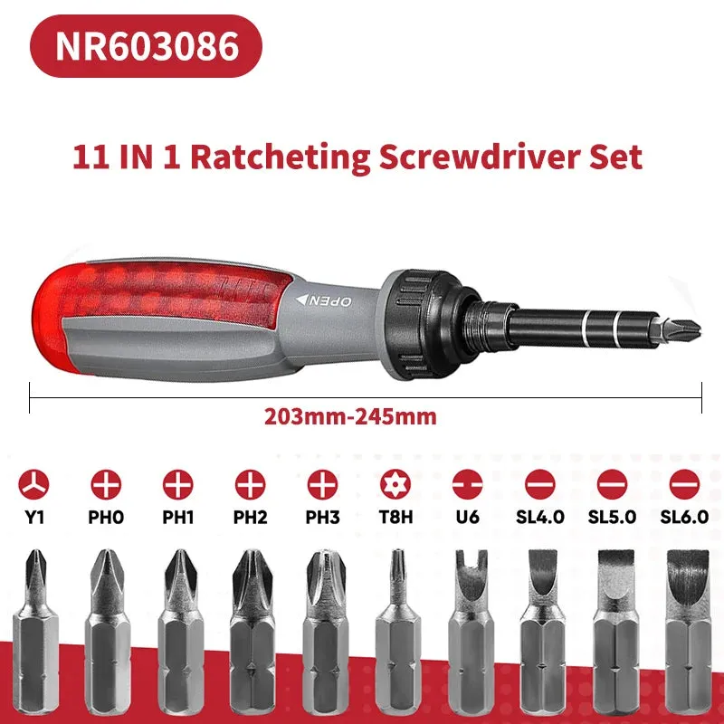 11-in-1 Telescopic Ratchet Screwdriver Set: Multifunctional ABS Handle with Forward/Reverse Adjustment