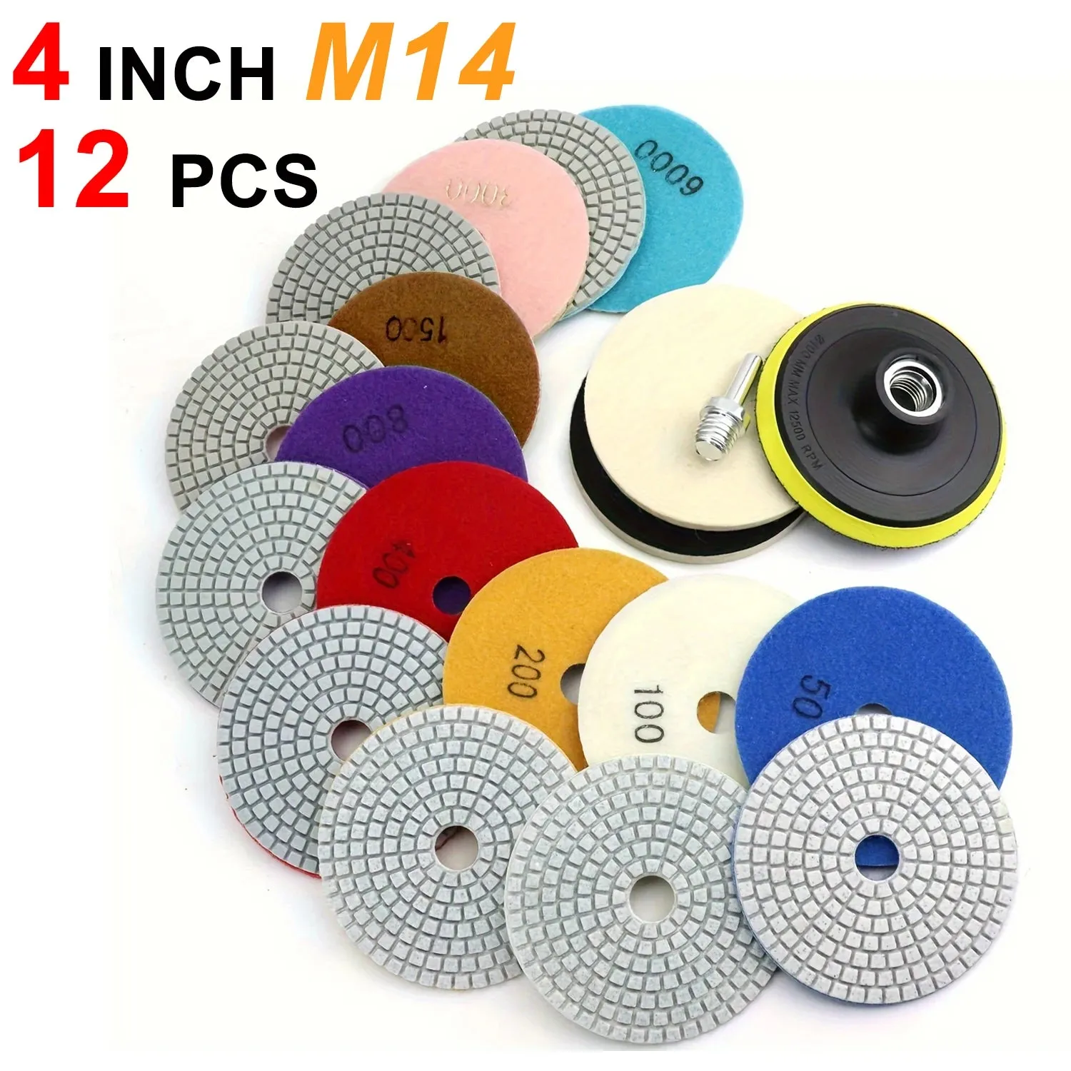 12pcs 4 inch Diamond Polishing Pads Backer Pad Wet/Dry Granite Stone for Concrete Marble Stone