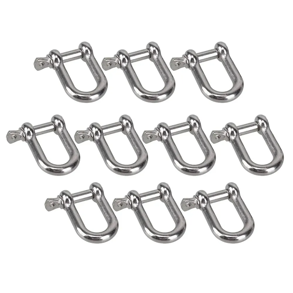 10Pcs M6 D Type Shackle 1/4 inch Shackle Hooks boat rigging hardware Rigging Hardware 304 Stainless Steel