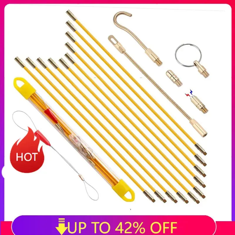 10Pcs 45CM/33CM Fiberglass Wire Cable Push Puller Running Rods Fish Pulling Kit Wall Electrical Wires With Hook Rods Tool