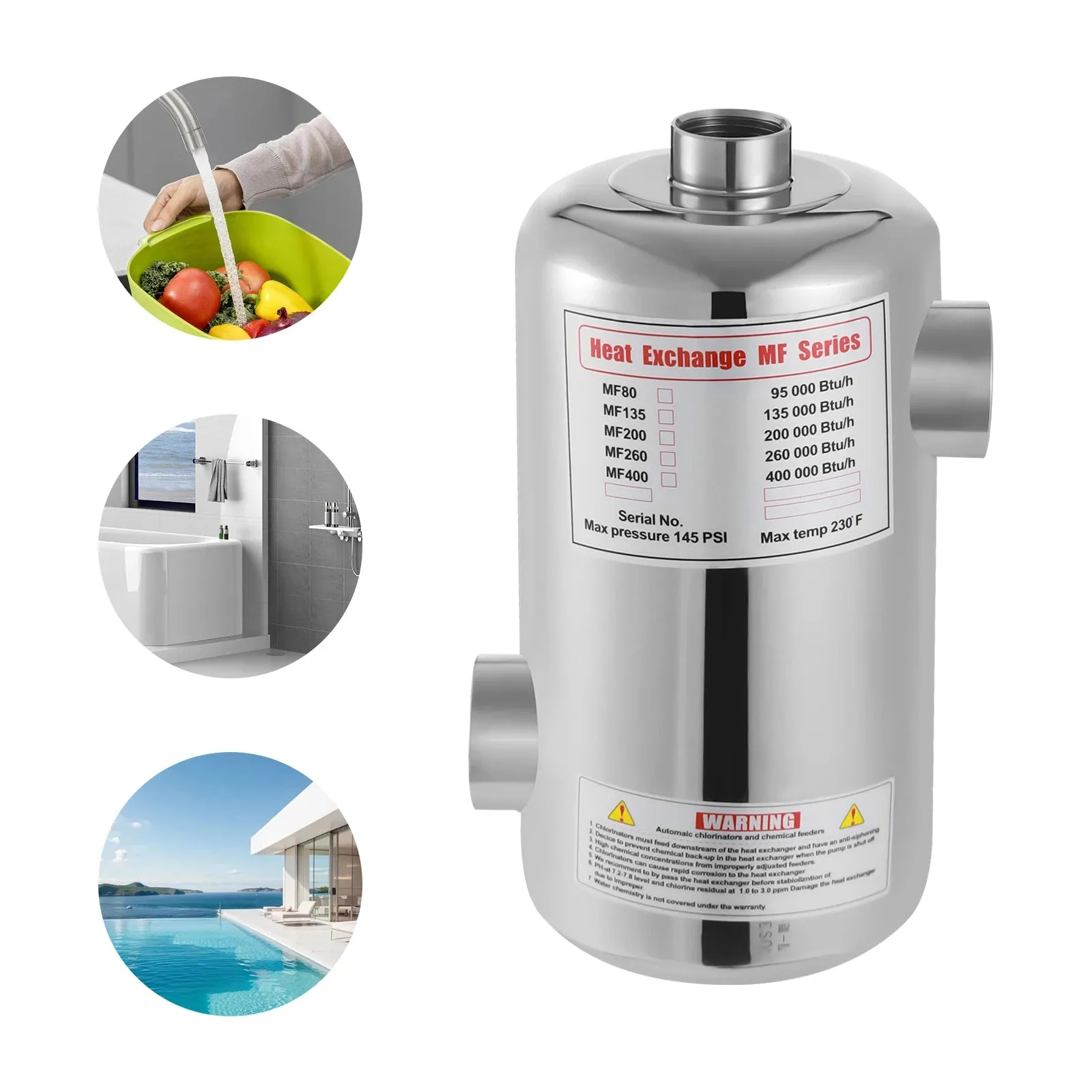 28 kW Edelstahl-Schwimmbad-Wärmetauscher, 1292 x 134 mm Schwimmbad-Wärmetauscher