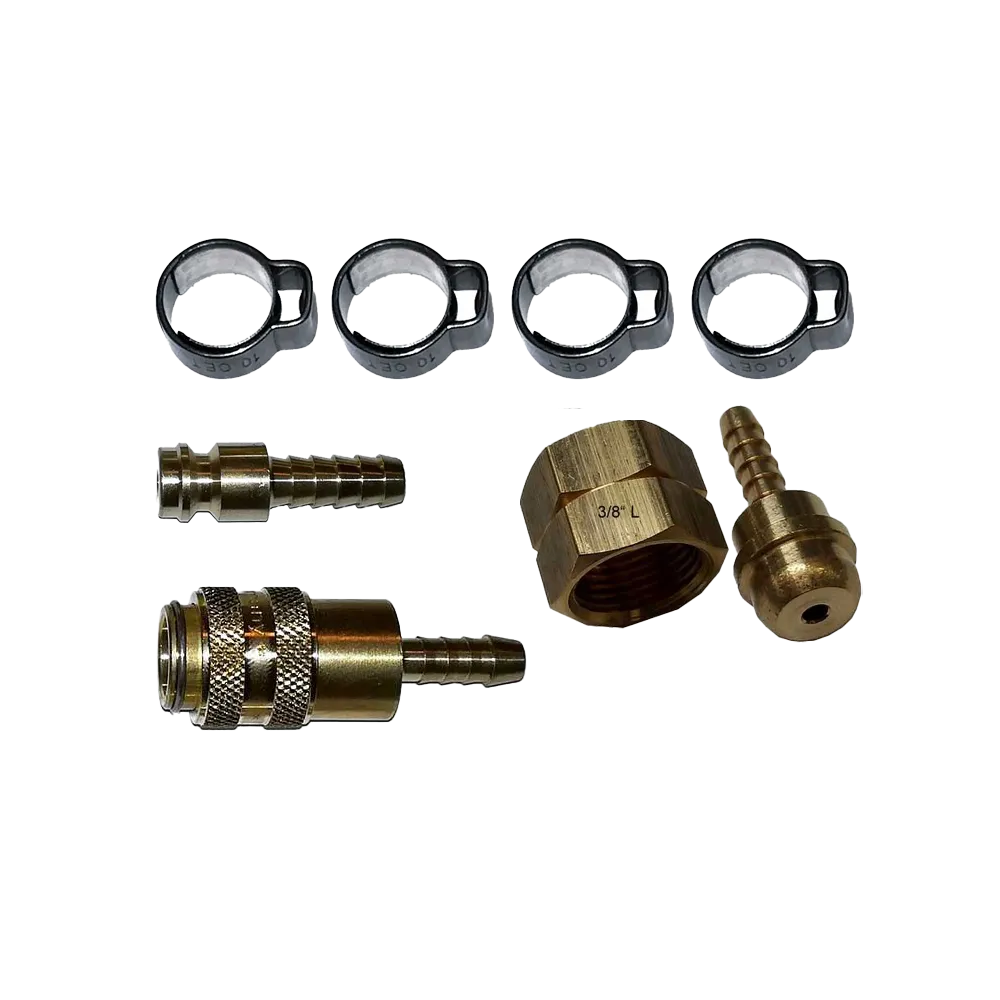 Schlauchanschlussset 3/8“ L (Einohrschlauchschellen, Kupplung, Tülle + Mutter)