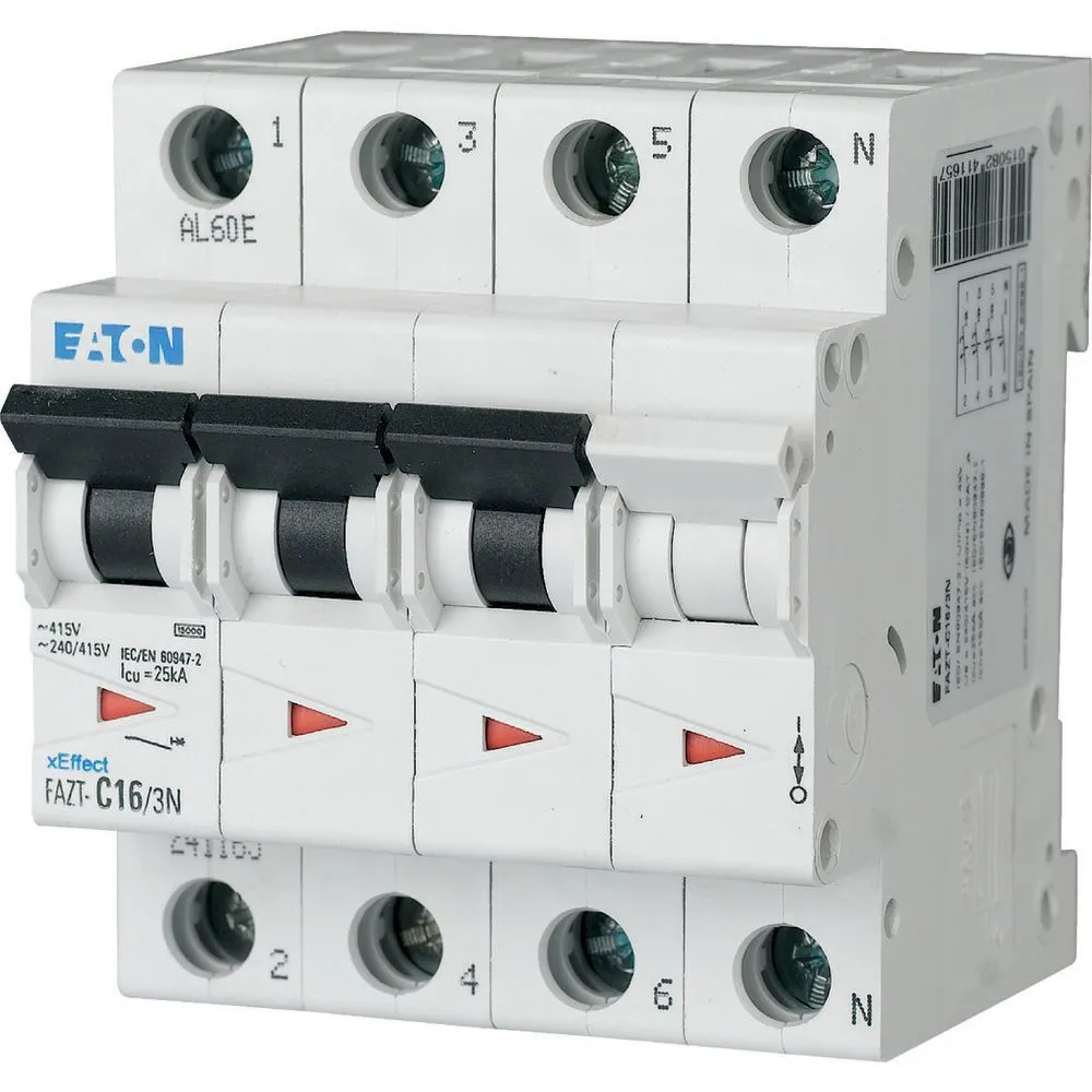Eaton FAZ Leitungsschutzschalter Typ C, Pol 3+N 2A 440V, Abschaltvermögen 7,5 kA xEffect