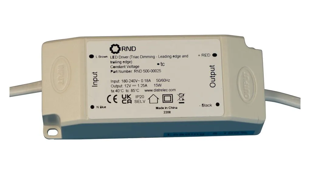 RND LED-Treiber 180 → 240 V LED-Treiber, Ausgang 12V / 1.25A, Dimmbar Konstantspannung