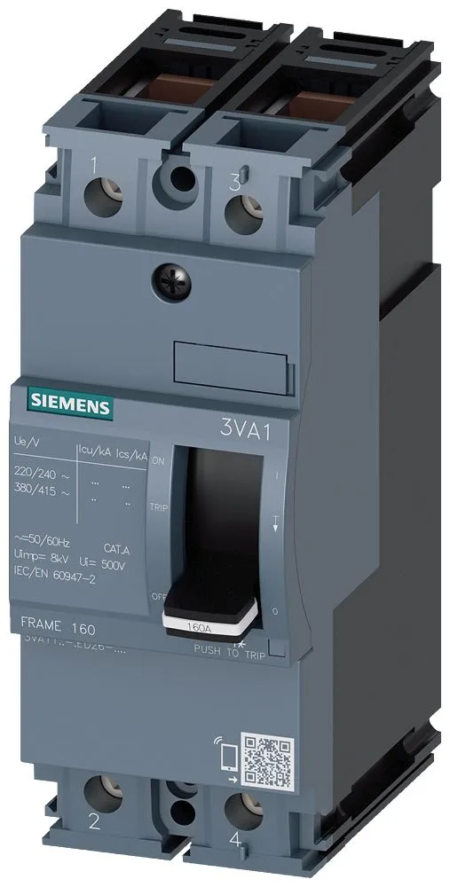 Siemens SENTRON 3VA1, Schutzschalter 2P-polig, 125A, DIN-Schienen-Montage