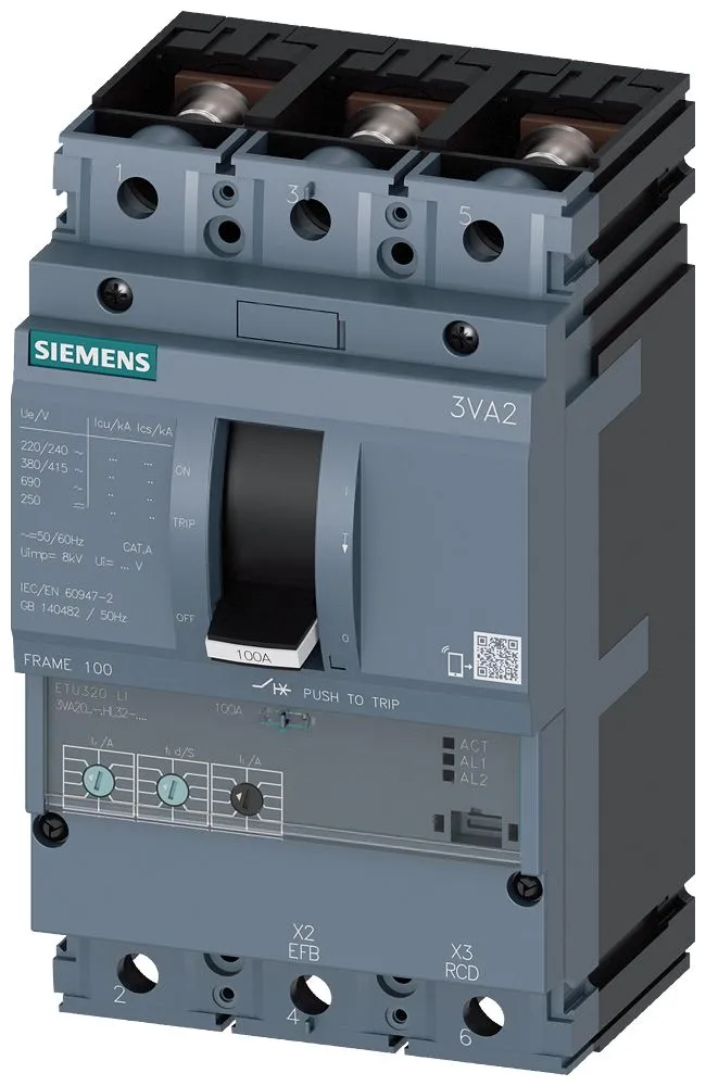 Siemens SENTRON 3VA2, Schutzschalter 3P-polig, 100A, DIN-Schienen-Montage