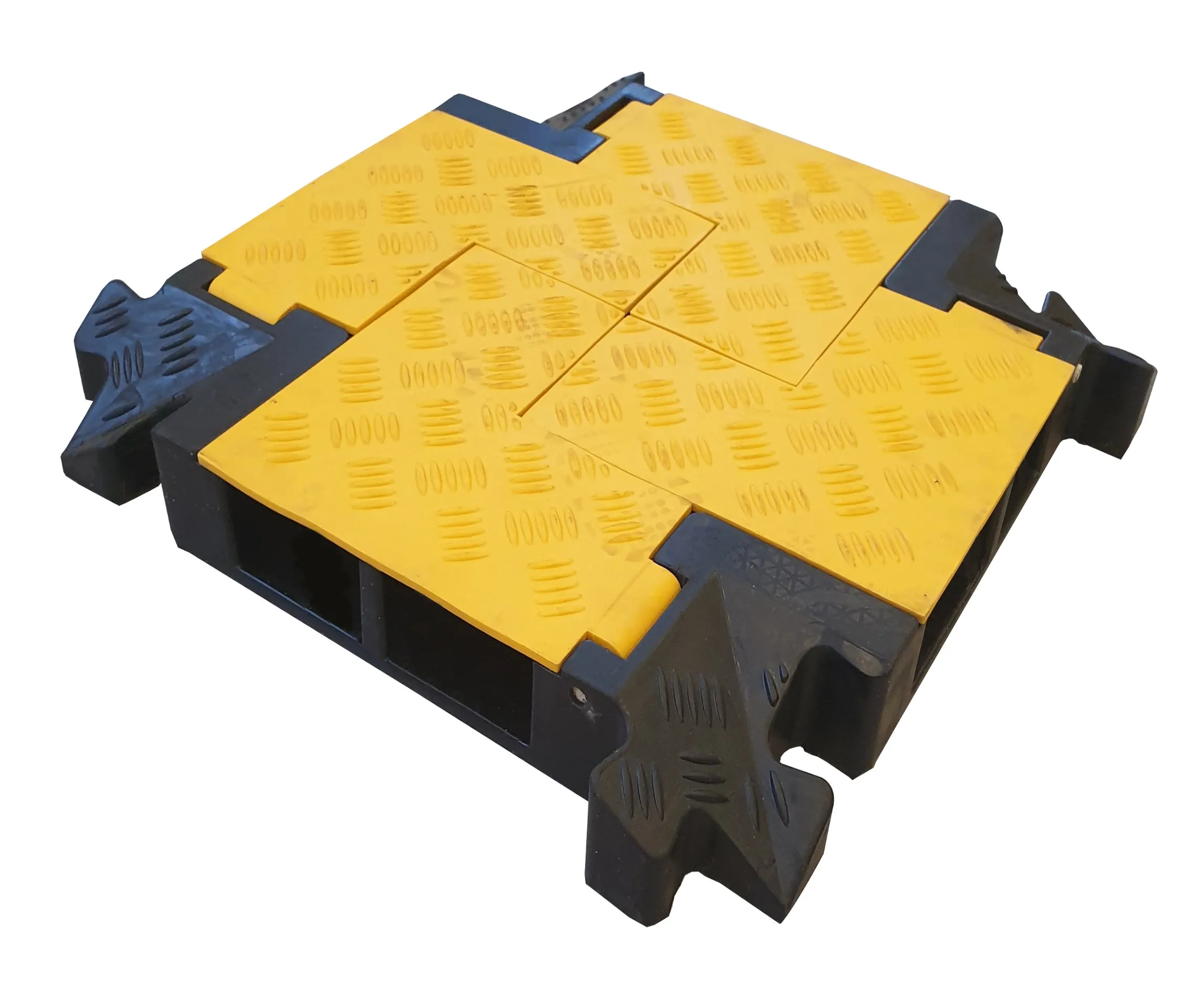 RS PRO Kabelabdeckung, Kabelbrücke, Innen-Ø 38 x 35mm 38 x 35mm, 250 mm x 250mm Gummi, Schwarz/Gelb 2-kanalig