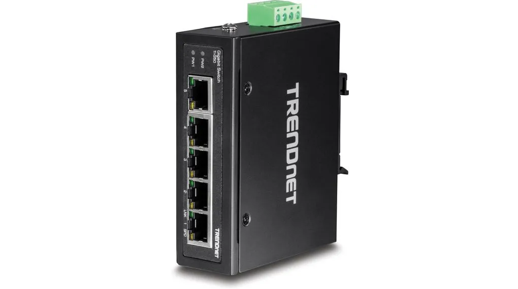 Trendnet TI Industrial-Ethernet-Switch, 5 x RJ45 / 10/100/1000Mbit/s für DIN-Schienen, 12 → 56V dc