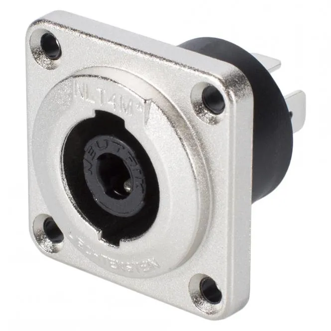 NEUTRIK SpeakON, spritzwassergeschützt IP54 , 4-pol , Metall-, 1/4" Flachsteckzungen-Einbaustecker,
