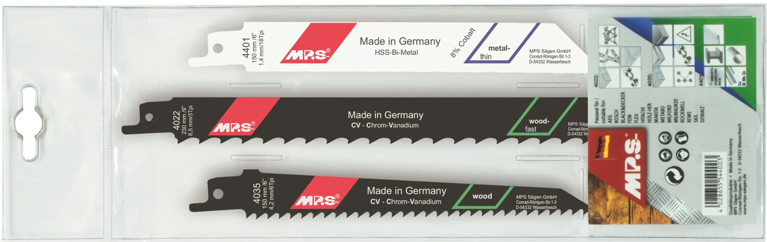 MPS 3tlg. Säbelsägeblatt-Sortiment (Universalschaft)